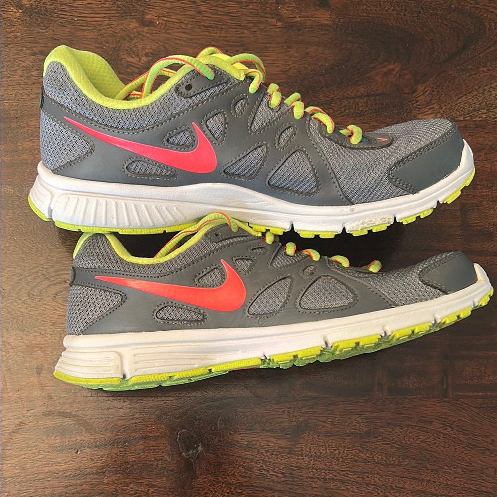 Nike Revolution 2 Gray and Pink Sneakers with Lime Accents